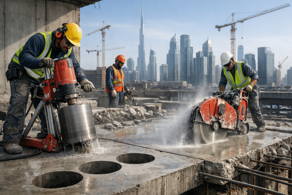 Core cutting and demolition services in Dubai UAE using advanced concrete drilling technology