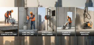 Diamond concrete cutting, core cutting, wall sawing, grinding and demolition services in Dubai, Abu Dhabi, Sharjah & Ajman
